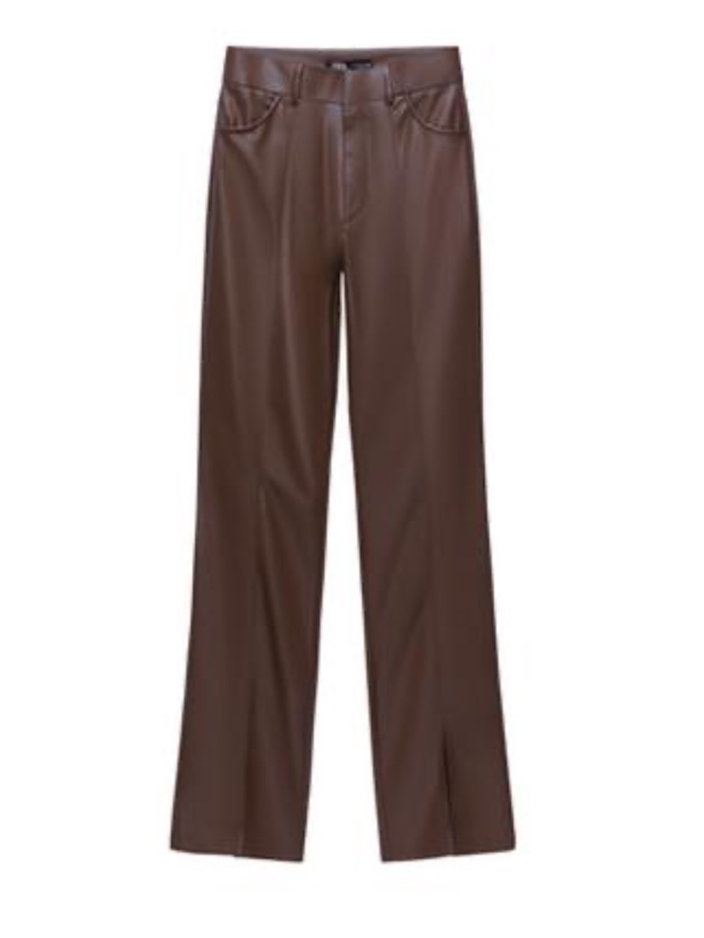 Zara Brown Faux Leather Trousers with Slit Medium